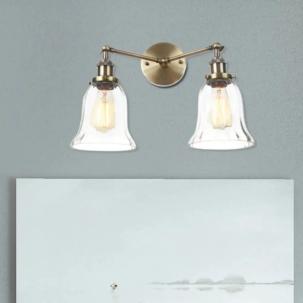 Industrial Style 2-Light Wall Sconce with Clear Glass Shade, Black/Chrome/Bronze Finish