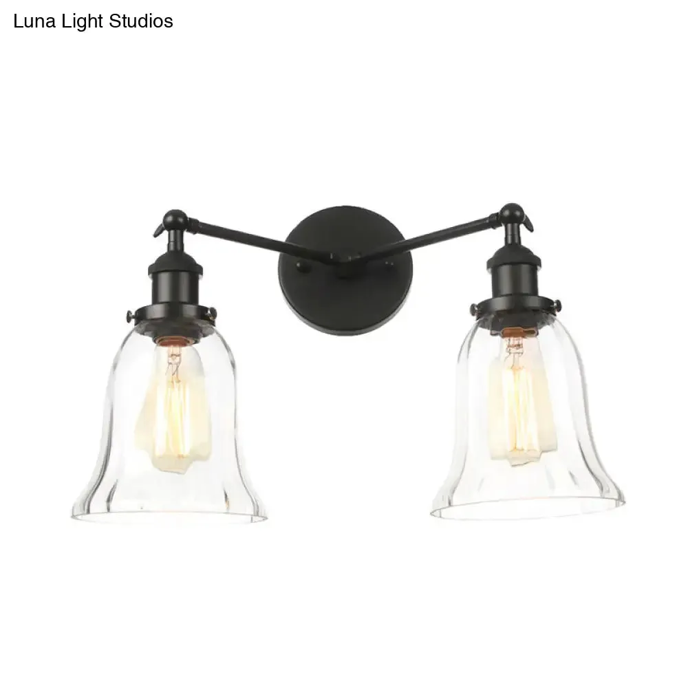 Industrial Style 2-Light Wall Sconce with Clear Glass Shade, Black/Chrome/Bronze Finish