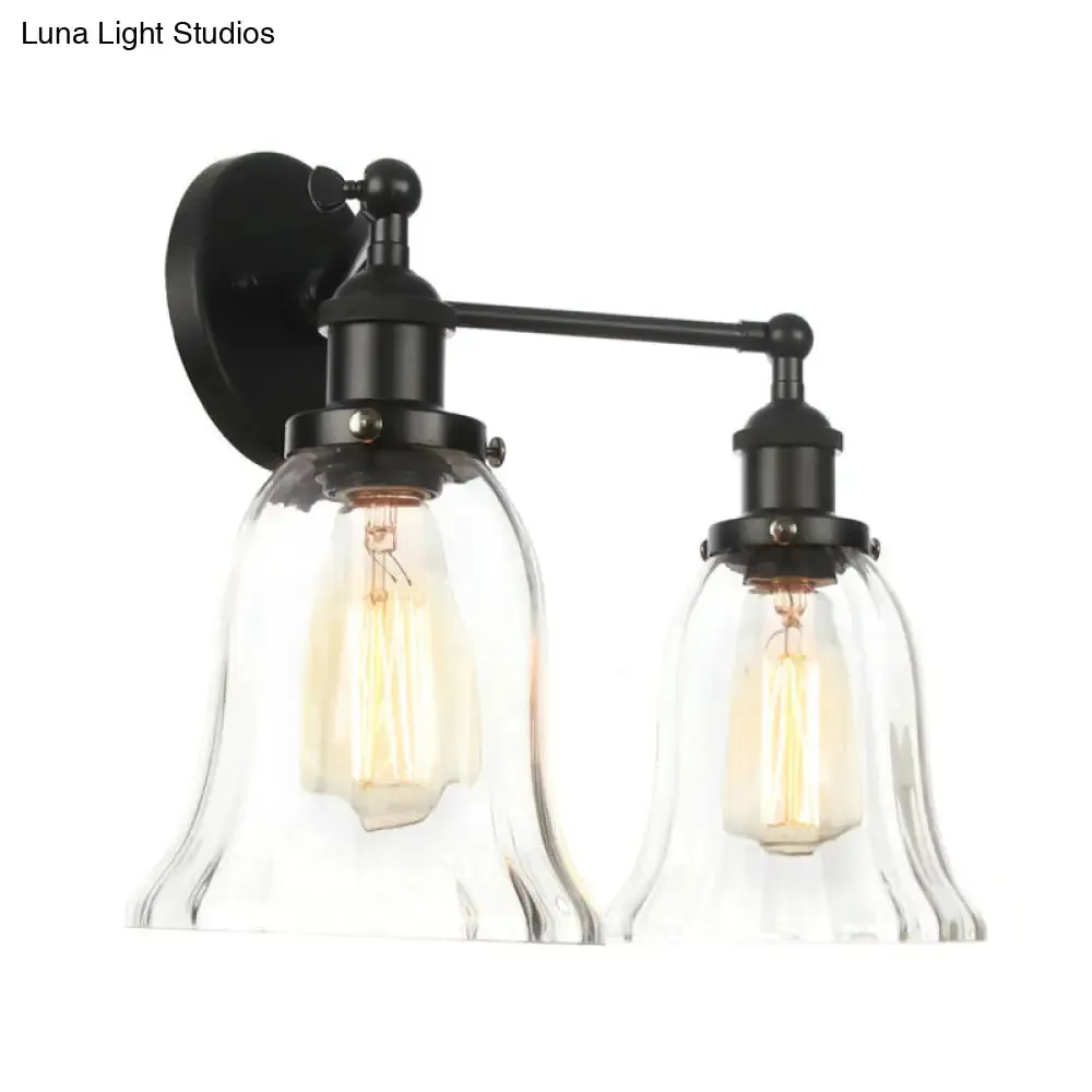 Industrial Style 2-Light Wall Sconce with Clear Glass Shade, Black/Chrome/Bronze Finish