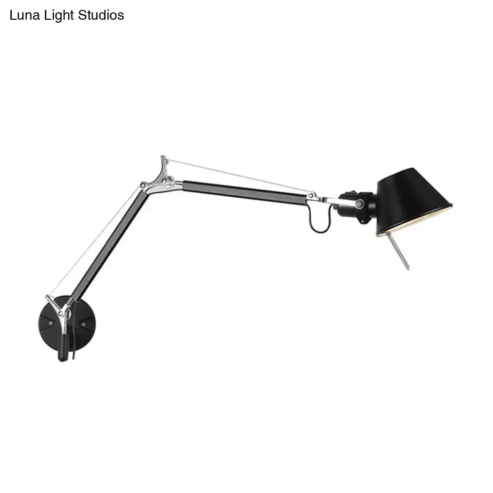 Industrial Swing Arm Wall Mounted Lamp with Cone Shade - 1 Bulb, Black/Silver Aluminum