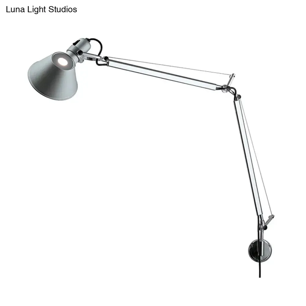 Industrial Swing Arm Wall Mounted Lamp with Cone Shade - 1 Bulb, Black/Silver Aluminum