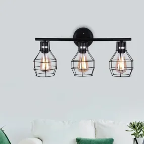 Industrial Torpedo Cage Wall Lamp - Black Metallic - 3-Light Wall Lighting Fixture