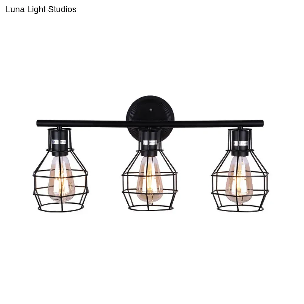 Industrial Torpedo Cage Wall Lamp - Black Metallic - 3-Light Wall Lighting Fixture