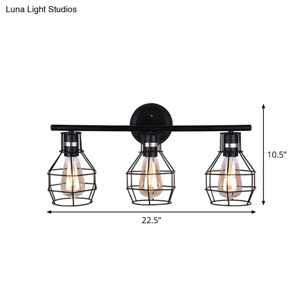 Industrial Torpedo Cage Wall Lamp - Black Metallic - 3-Light Wall Lighting Fixture