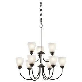 Jolie 28" 9-Light Chandelier Multi-Tier with Satin etched cased opal glass, Olde bronze Finish