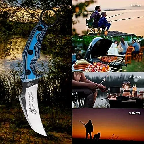 knife 440c Steel Karambit Hunting Knife Tactical knife Blue G10 8.2" Fixed Blade Knife Gifts for men