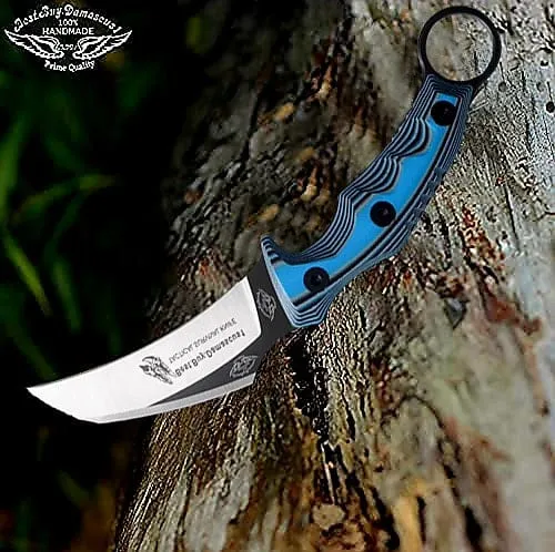 knife 440c Steel Karambit Hunting Knife Tactical knife Blue G10 8.2" Fixed Blade Knife Gifts for men