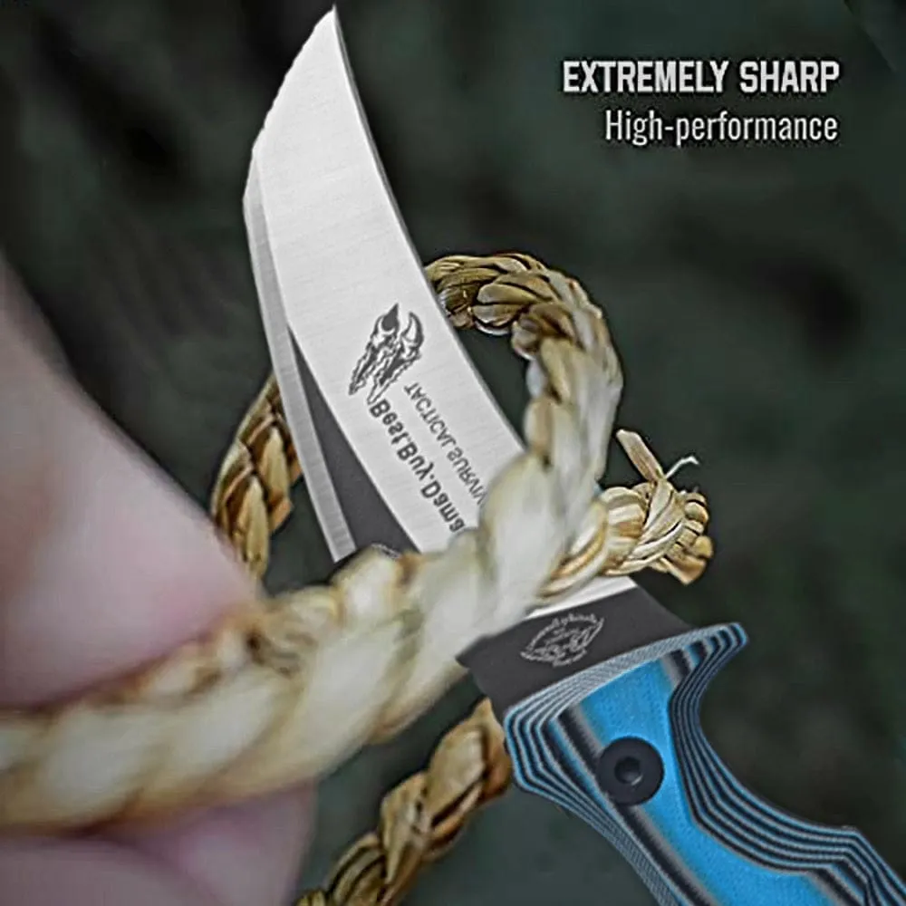 knife 440c Steel Karambit Hunting Knife Tactical knife Blue G10 8.2" Fixed Blade Knife Gifts for men