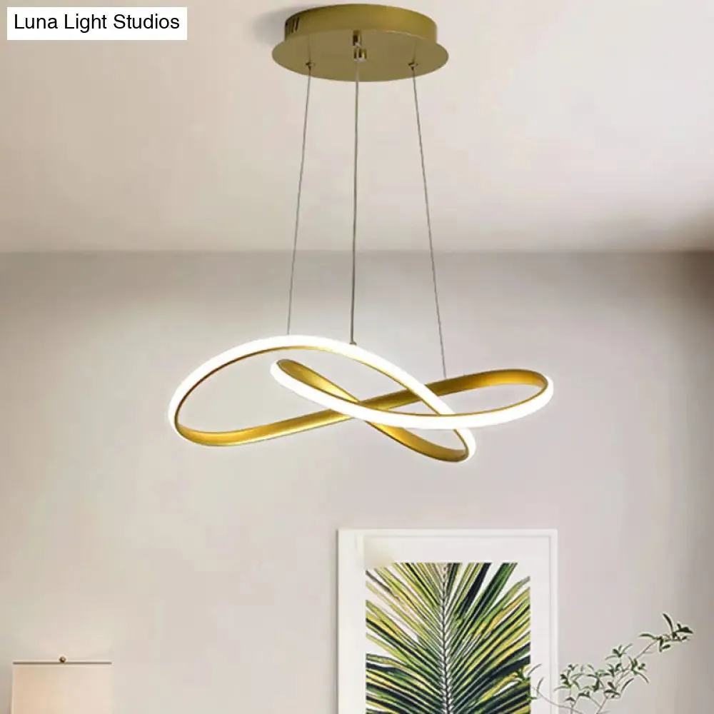 LED Line Chandelier - Modern Minimalist Style, White Acrylic Shade, Irregular Curved - Dining Room Hanging Light