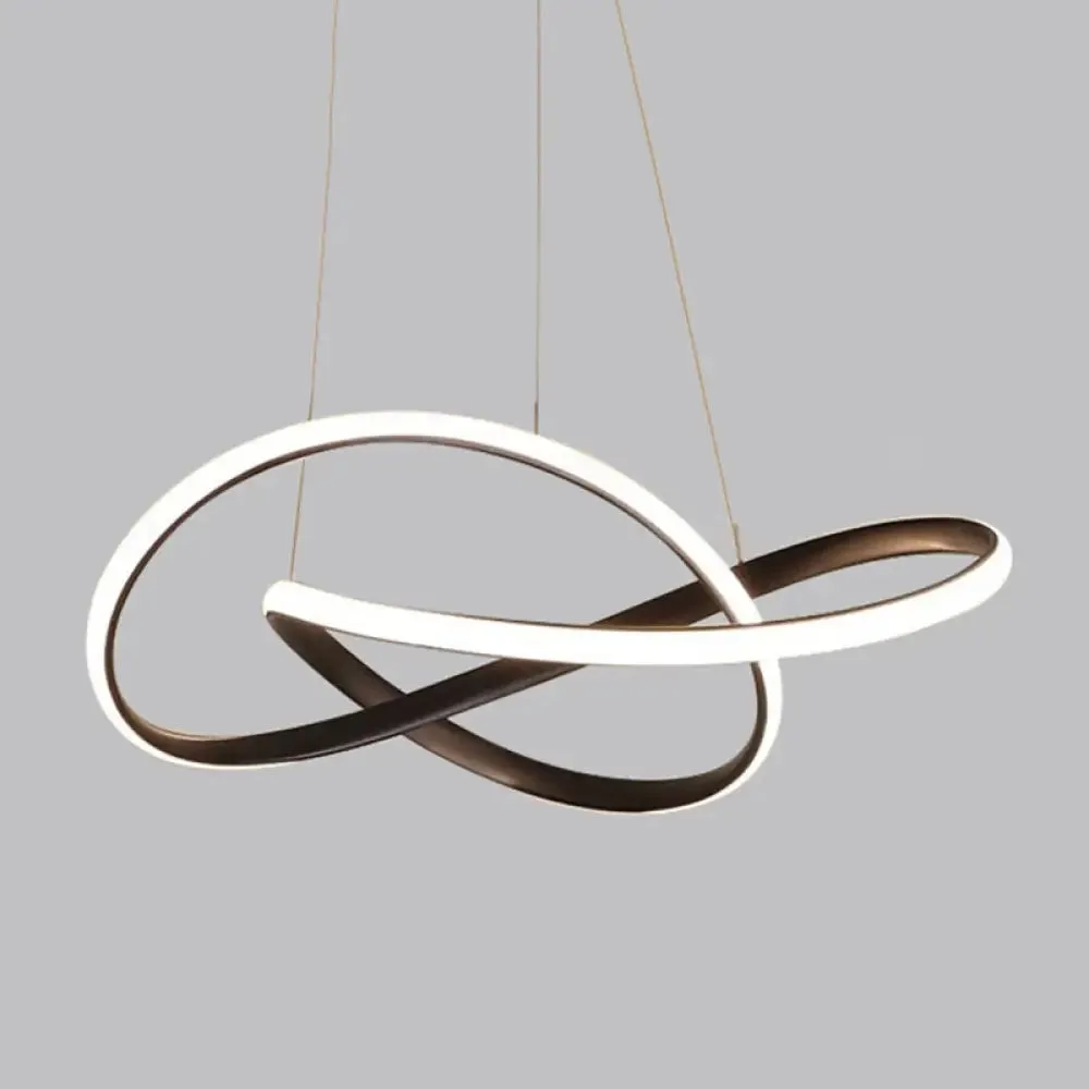 LED Line Chandelier - Modern Minimalist Style, White Acrylic Shade, Irregular Curved - Dining Room Hanging Light