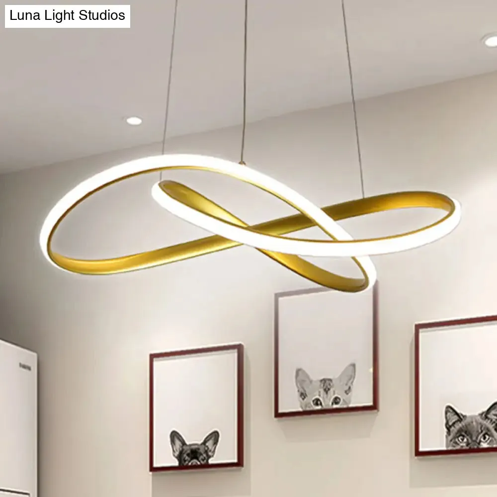 LED Line Chandelier - Modern Minimalist Style, White Acrylic Shade, Irregular Curved - Dining Room Hanging Light