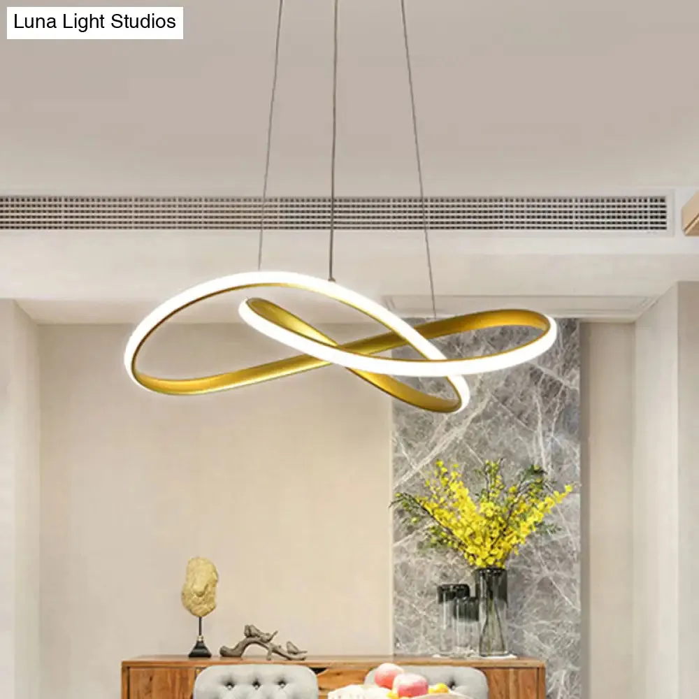 LED Line Chandelier - Modern Minimalist Style, White Acrylic Shade, Irregular Curved - Dining Room Hanging Light