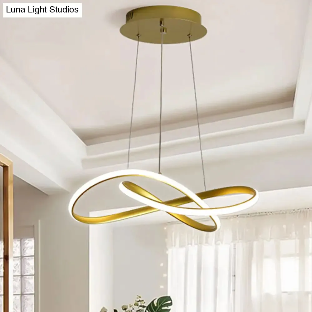 LED Line Chandelier - Modern Minimalist Style, White Acrylic Shade, Irregular Curved - Dining Room Hanging Light