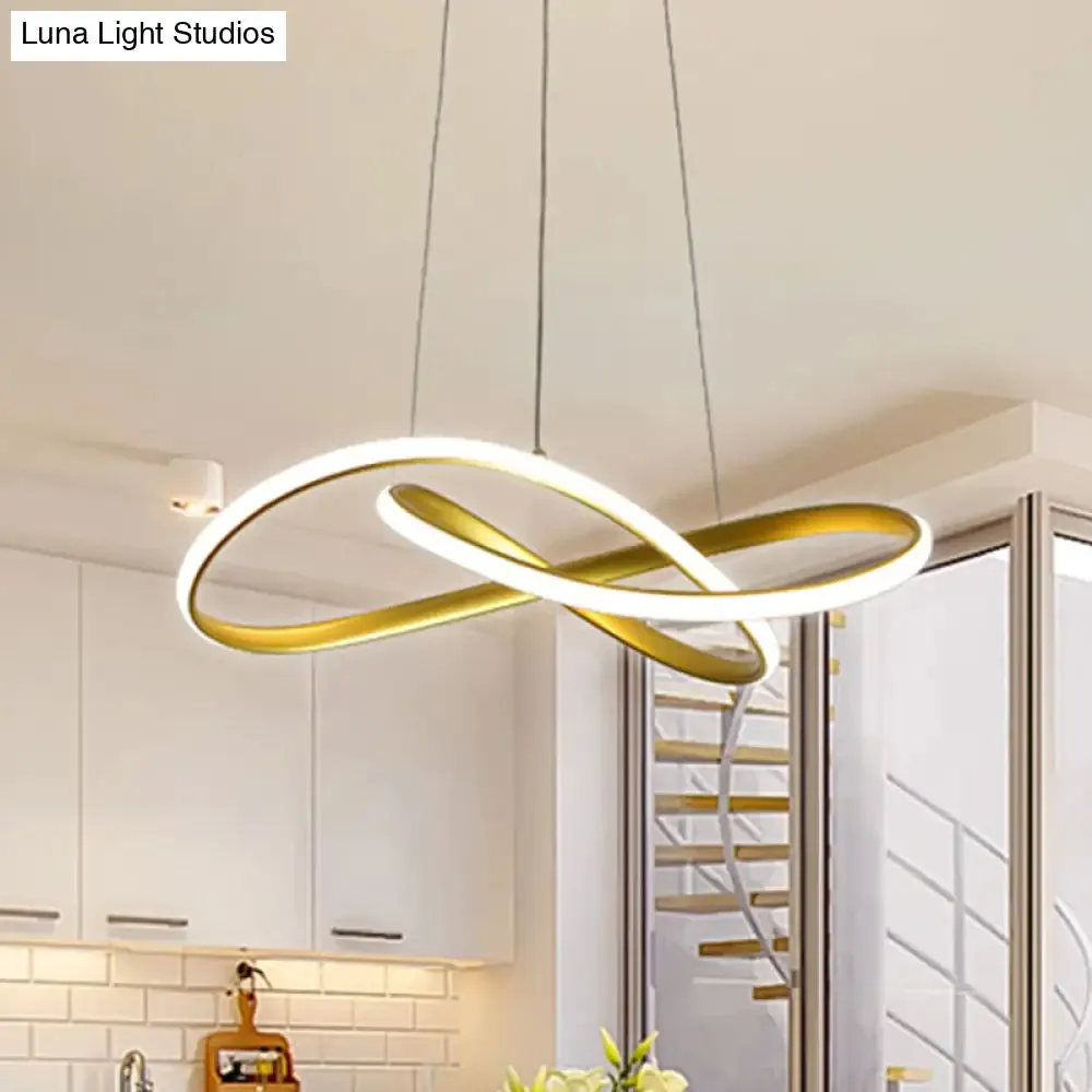 LED Line Chandelier - Modern Minimalist Style, White Acrylic Shade, Irregular Curved - Dining Room Hanging Light