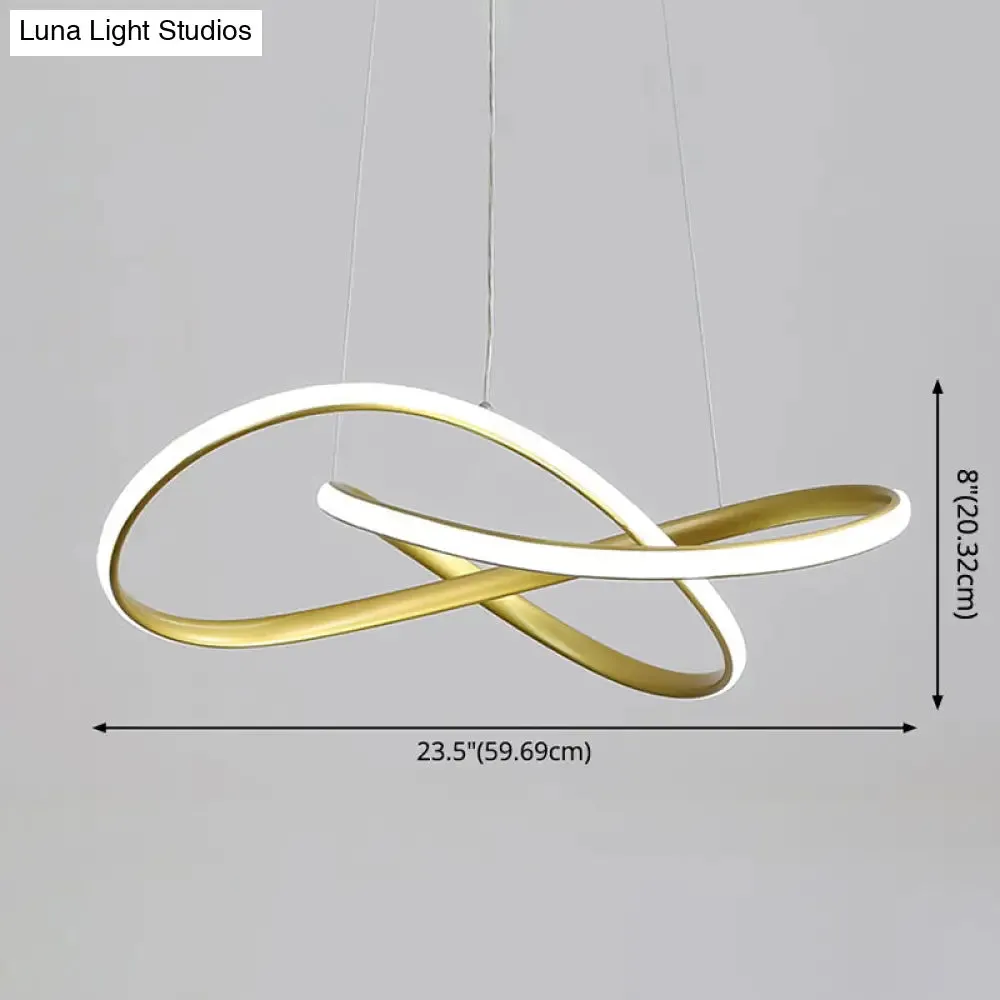 LED Line Chandelier - Modern Minimalist Style, White Acrylic Shade, Irregular Curved - Dining Room Hanging Light