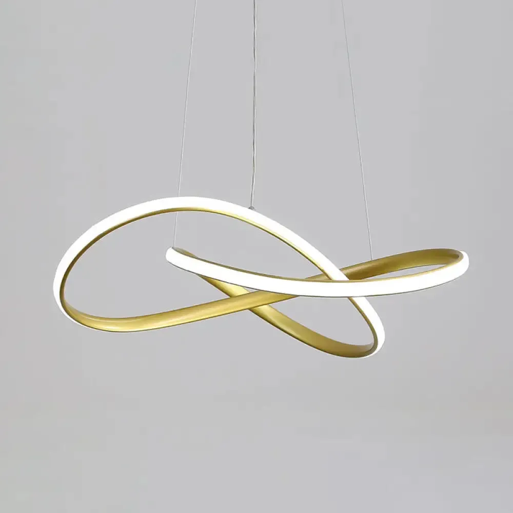 LED Line Chandelier - Modern Minimalist Style, White Acrylic Shade, Irregular Curved - Dining Room Hanging Light