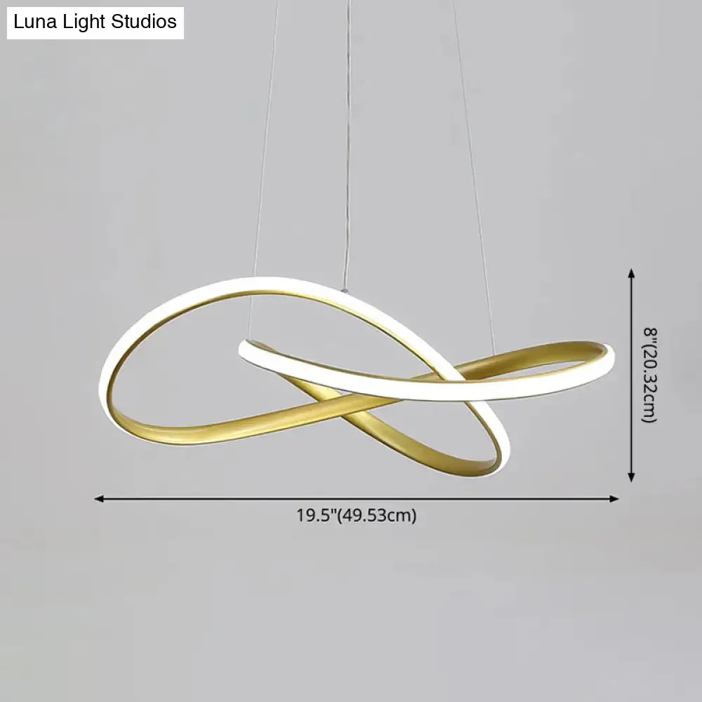 LED Line Chandelier - Modern Minimalist Style, White Acrylic Shade, Irregular Curved - Dining Room Hanging Light