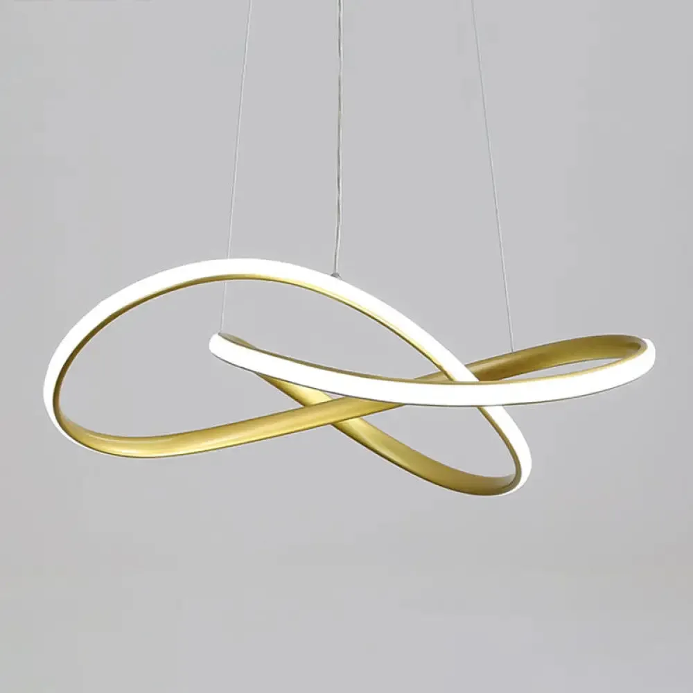 LED Line Chandelier - Modern Minimalist Style, White Acrylic Shade, Irregular Curved - Dining Room Hanging Light