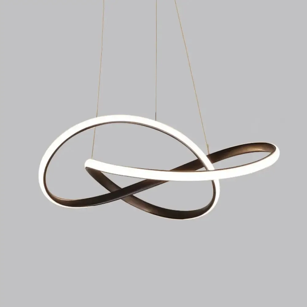 LED Line Chandelier - Modern Minimalist Style, White Acrylic Shade, Irregular Curved - Dining Room Hanging Light