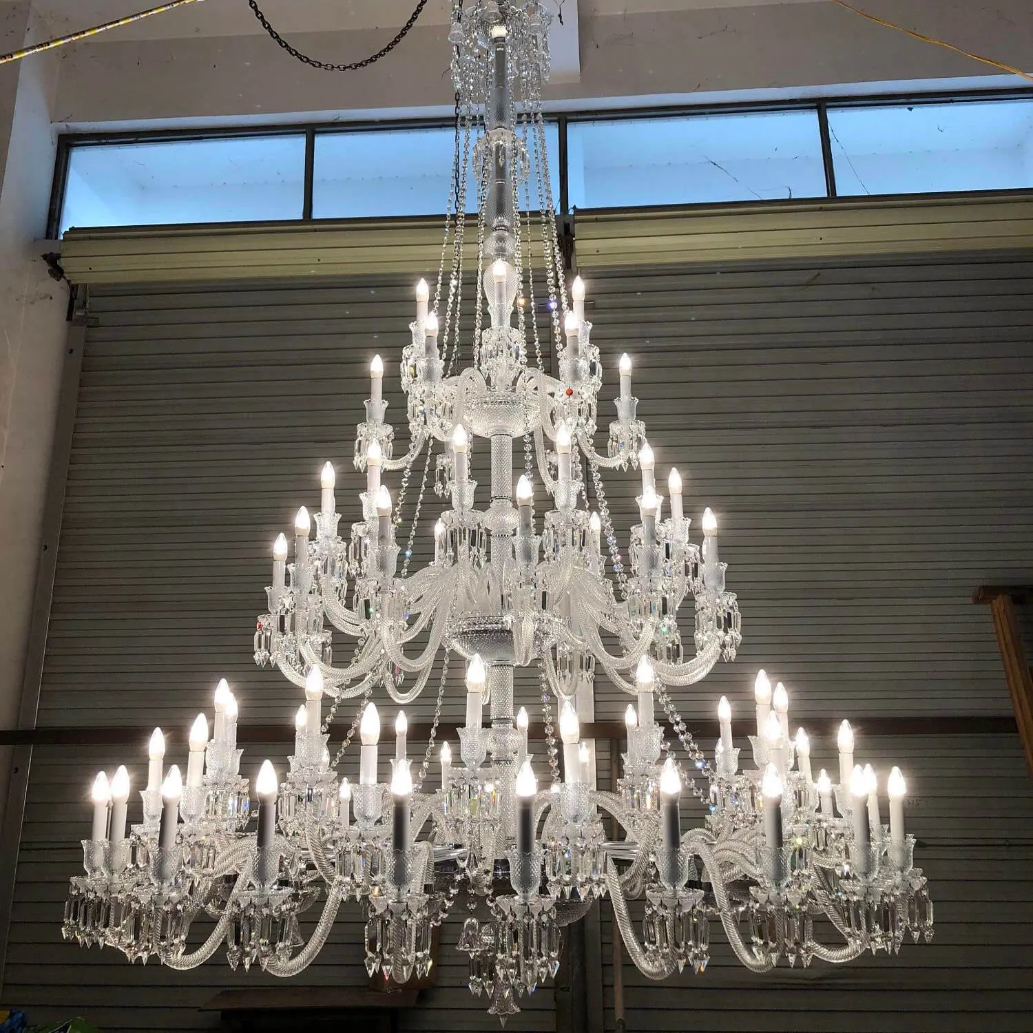 Light Luxury Classic Long Version Tiered Candle Light Crystal Chandelier for High-ceiling Rooms/Living Room