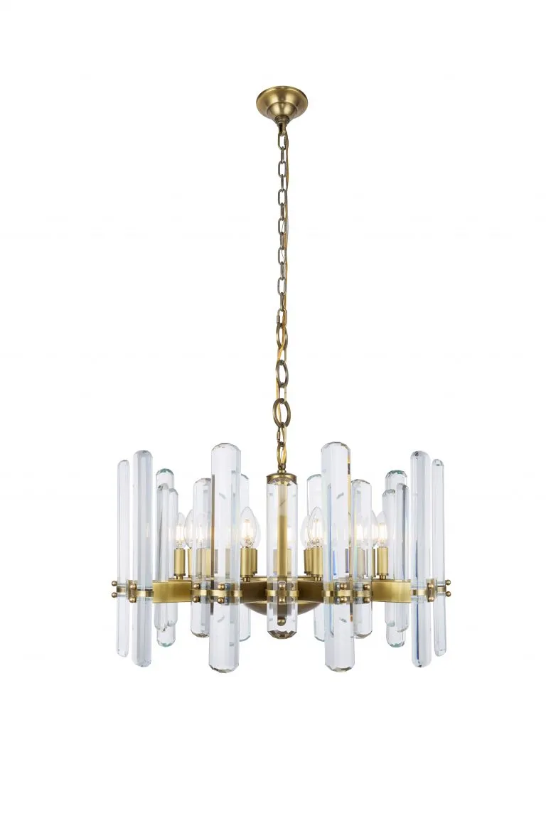 LINCOLN 10 LIGHT CHANDELIER, BURNISHED BRASS