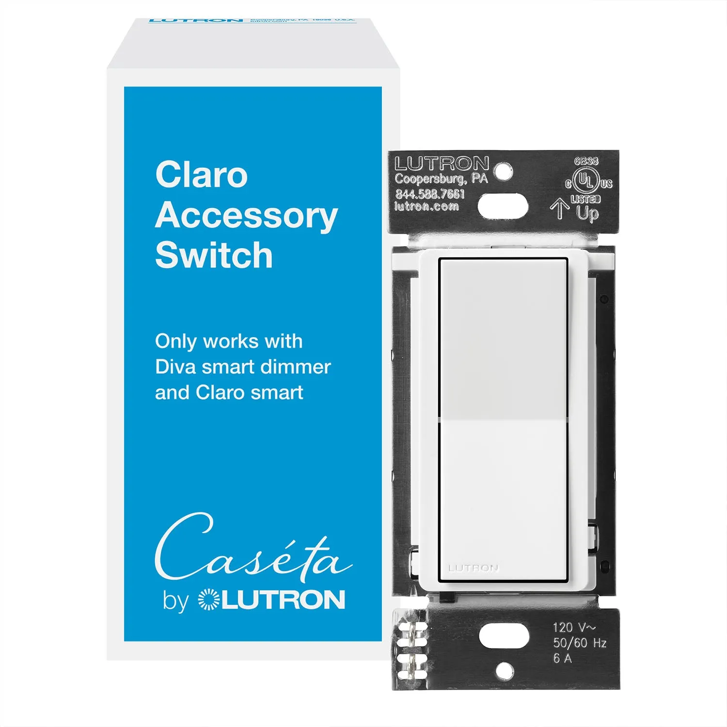 Lutron Caseta Claro Smart Accessory Switch, Not for Standalone Use, White