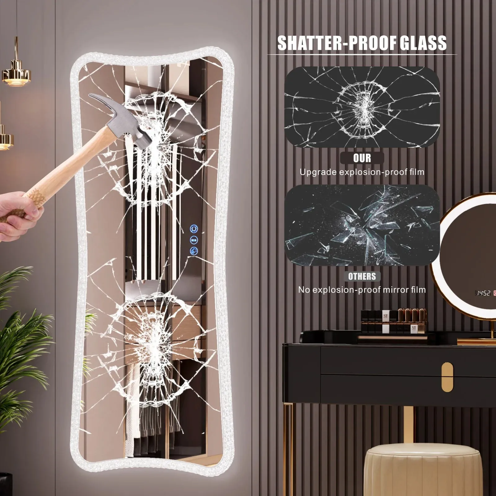 LUXE Full Length LED Dressing Mirror with 7 Dynamic Lighting Modes