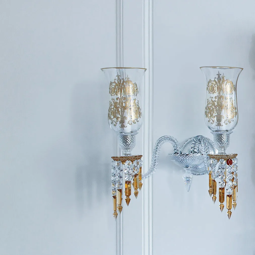 Luxury 2-Candle Yellow&Clear Crystal Wall Lamp