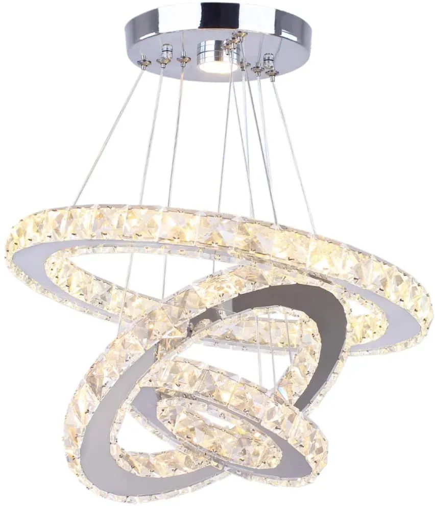 Luxury Modern Chandelier 3 LED Rings Crystal Chandelier Warm White| Lighting Fixture Bedroom/Living Room