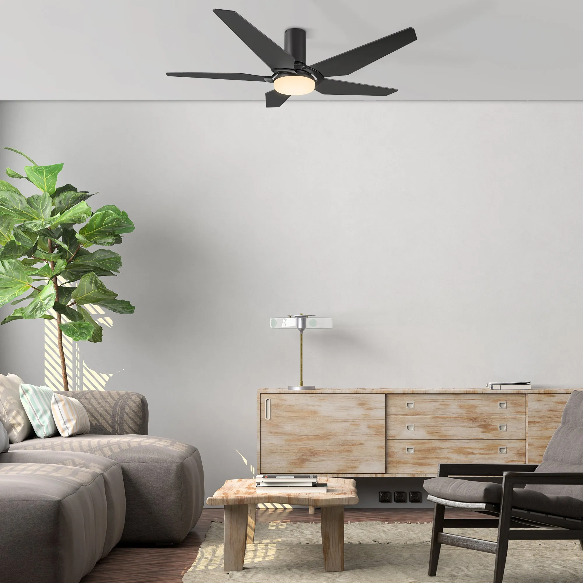 Maclean Flush Mount Ceiling Fan with LED Light and Remote 52 inch