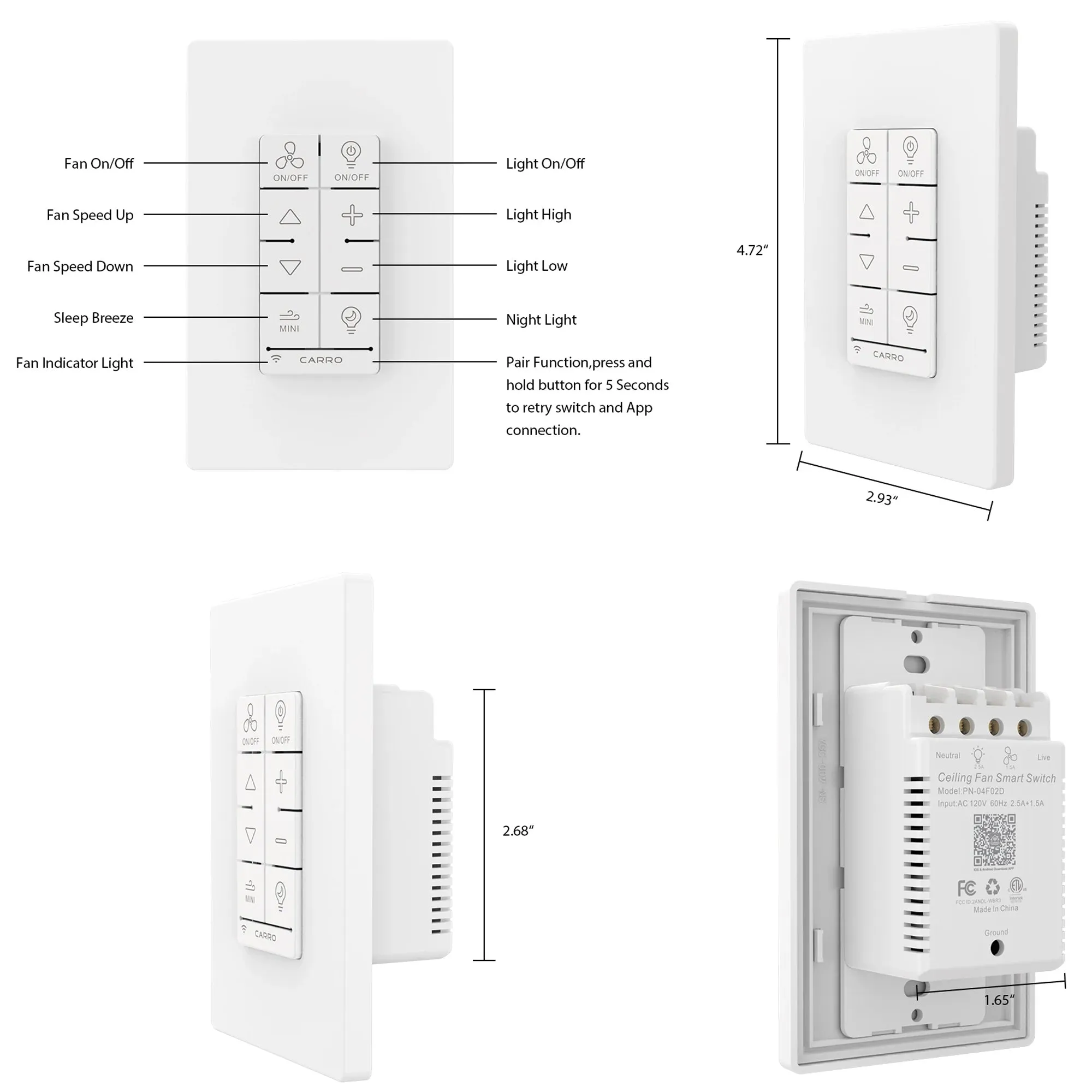 MALTA Dimmable Light Smart Wall Switch For Ceiling Fans(1-Gang), Works with Amazon Alexa, Google Assistant, and Siri Shortcuts