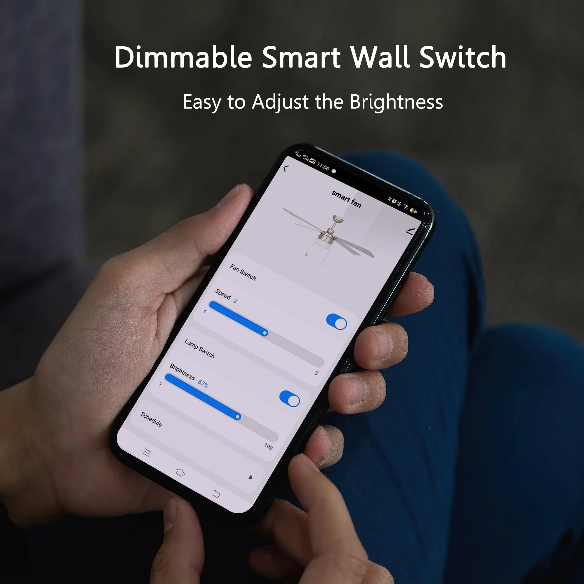 MALTA Dimmable Light Smart Wall Switch For Ceiling Fans(1-Gang), Works with Amazon Alexa, Google Assistant, and Siri Shortcuts