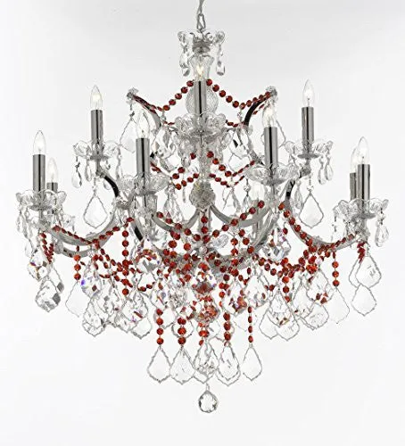 Maria Theresa Chandelier Lighting Crystal Chandeliers H30" W28" Chrome Finish Dressed With Ruby Red Crystals Great For The Dining Room Living Room Family Room Entryway / Foyer - J10-B7/B81/Chrome/26049/12 1