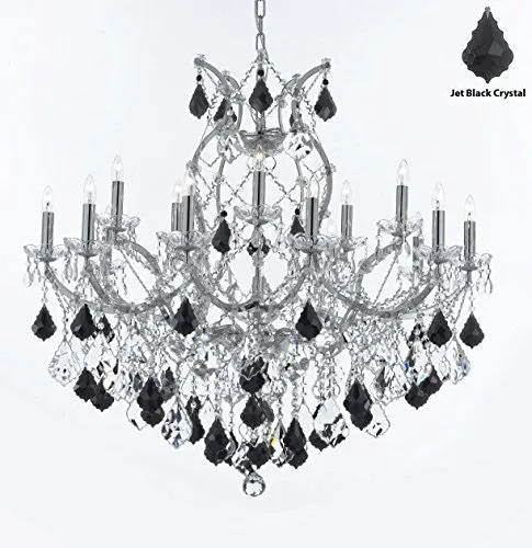 Maria Theresa Chandelier Lighting Crystal Chandeliers H38 "X W37" - Chrome Finish Dressed With Jet Black Crystals Great For The Dining Room Living Room Family Room Entryway / Foyer - J10-Chrome/B20/26050/15 1