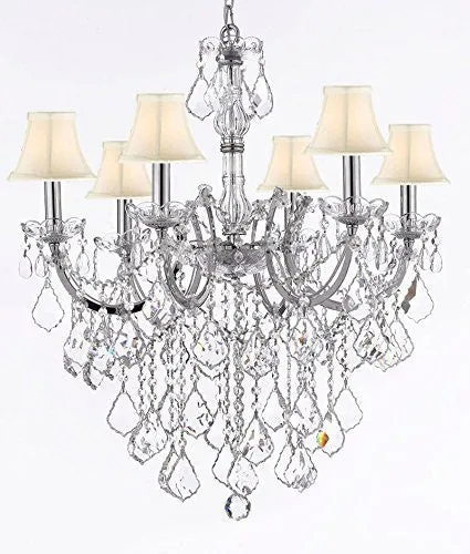 Maria Theresa Chandelier Lighting Empress Crystal (Tm) Chandeliers H30 "X W22" Chrome Finish With White Shade - F83-Sc/Whiteshade/B12/Chrome/2528/6