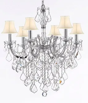 Maria Theresa Chandelier Lighting Empress Crystal (Tm) Chandeliers H30 "X W22" Chrome Finish With White Shade - F83-Sc/Whiteshade/B12/Chrome/2528/6