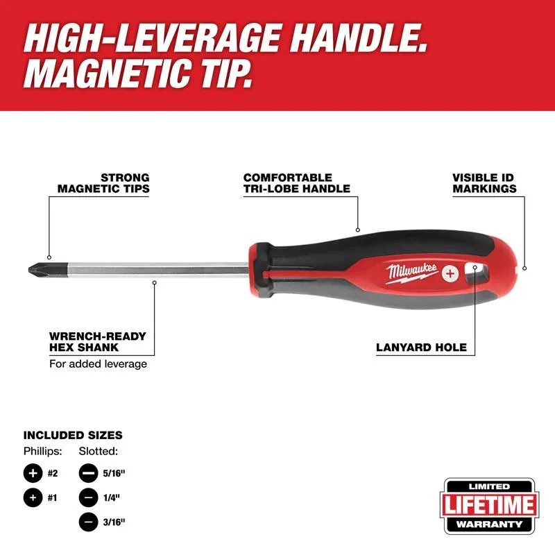 Milwaukee Phillips/Slotted Screwdriver Kit 6 pc