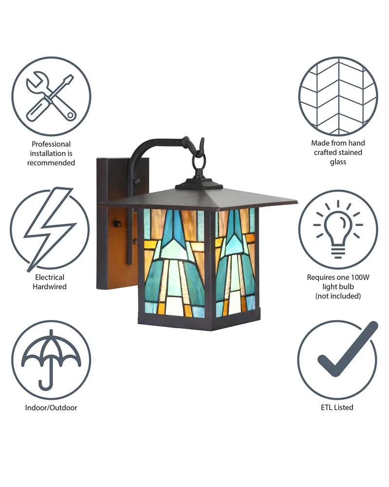 Mission Craftsman Stained Glass Wall Sconce - Aqua