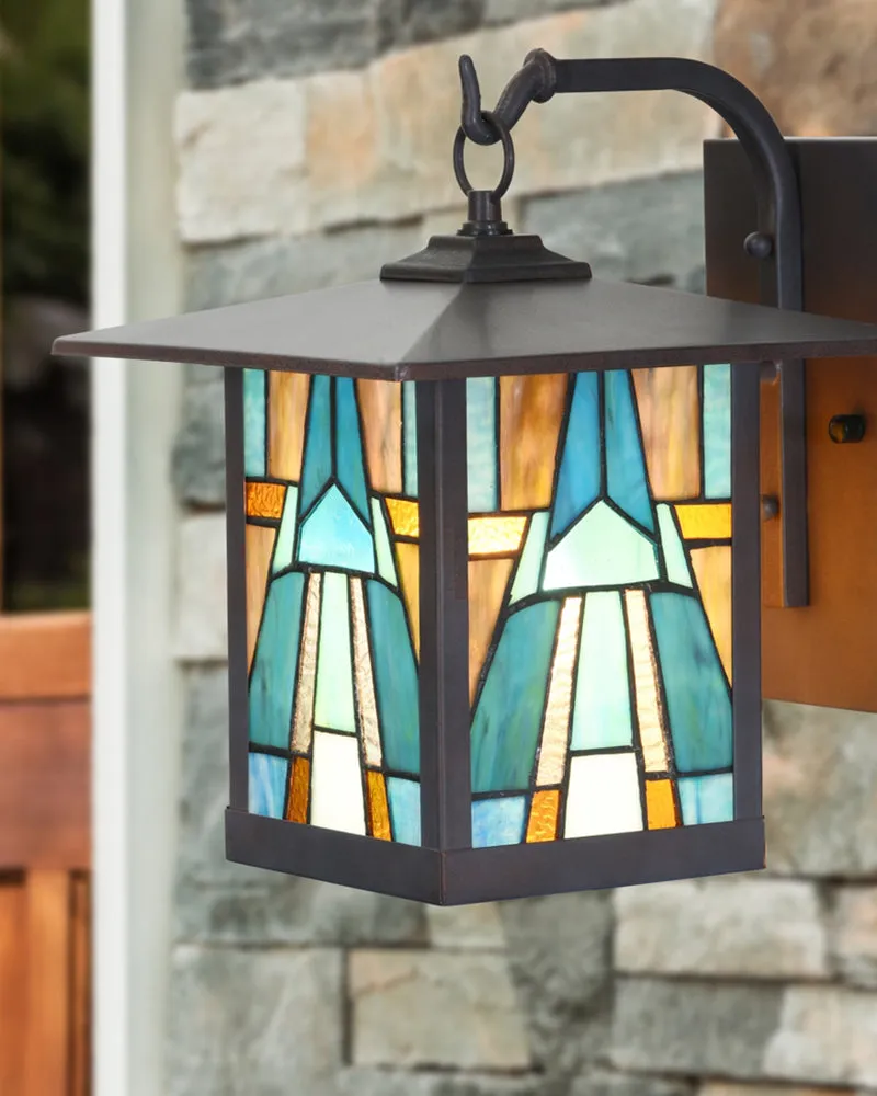 Mission Craftsman Stained Glass Wall Sconce - Aqua