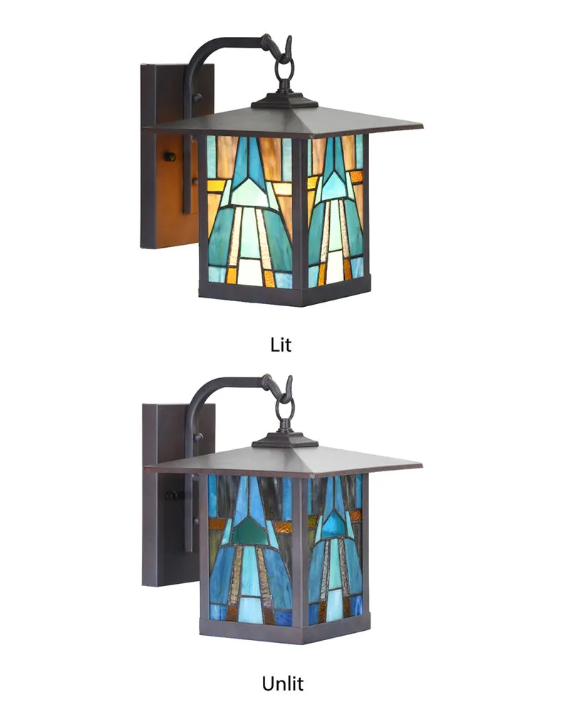 Mission Craftsman Stained Glass Wall Sconce - Aqua