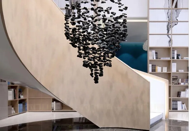 Modern Art Design Black Stone Chandelier Long Staircase Fixtures Luxury Large Light Fixture