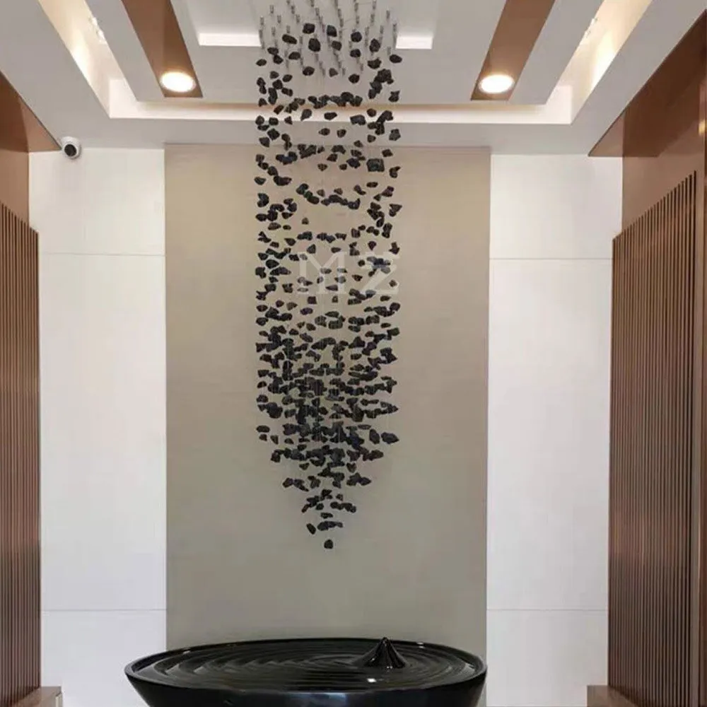 Modern Art Design Black Stone Chandelier Long Staircase Fixtures Luxury Large Light Fixture