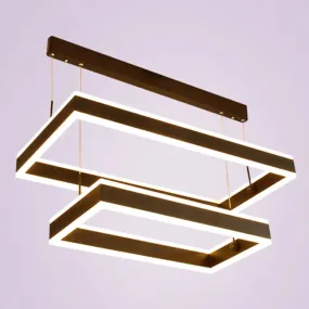 Modern Black LED Pendant Chandelier - Minimalist Tiered Rectangle Design for Living Room