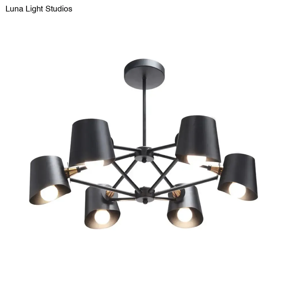 Modern Black Metal Chandelier with Bucket Shade - 6-Light Pendant for Study Room