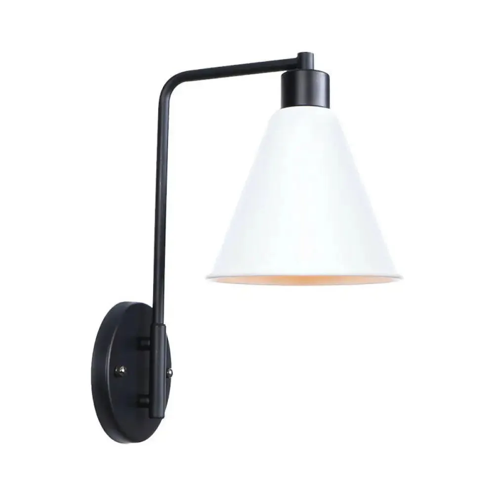 Modern Black/White Square Arm Wall Light with Iron Fixture, Cone/Flared/Scalloped Shade for Bedside