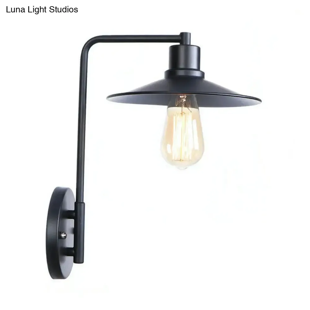 Modern Black/White Square Arm Wall Light with Iron Fixture, Cone/Flared/Scalloped Shade for Bedside