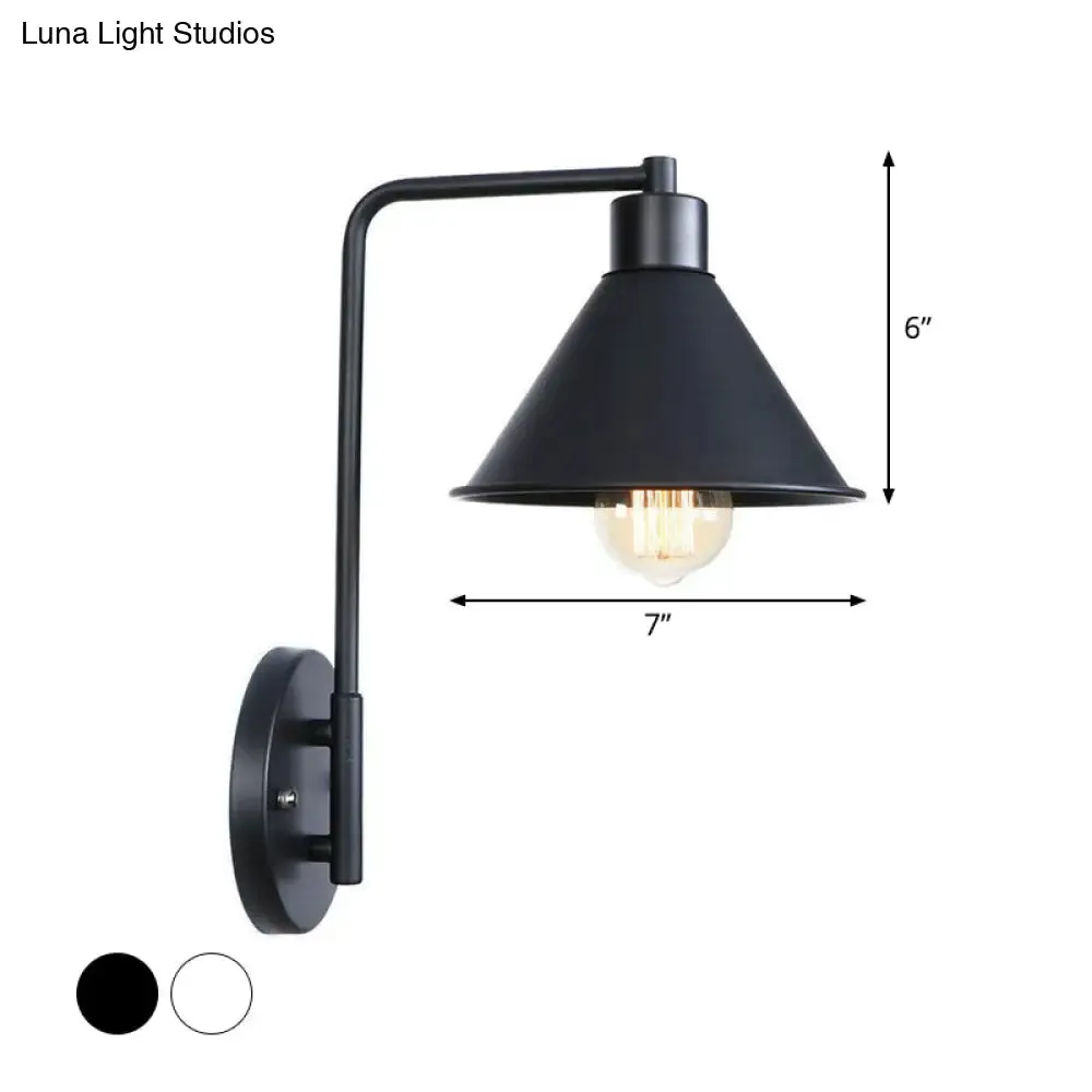 Modern Black/White Square Arm Wall Light with Iron Fixture, Cone/Flared/Scalloped Shade for Bedside