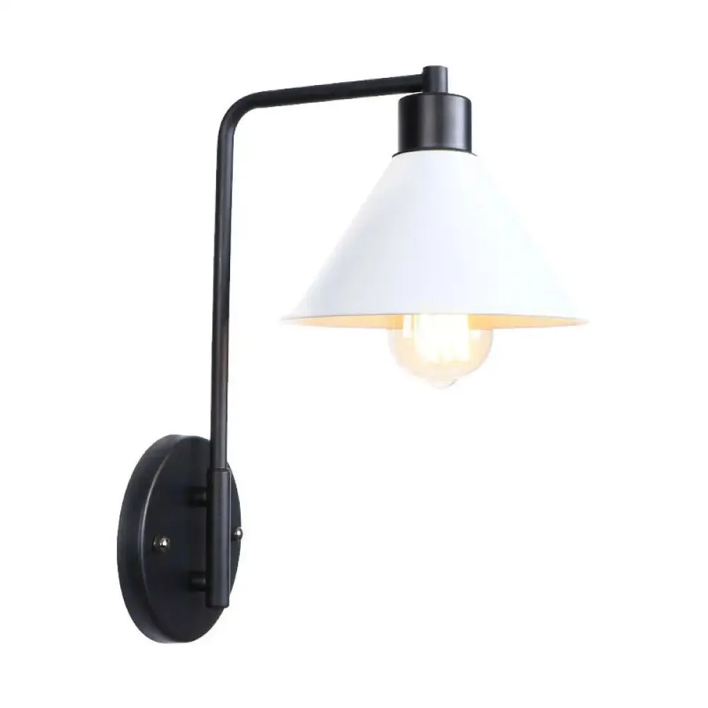 Modern Black/White Square Arm Wall Light with Iron Fixture, Cone/Flared/Scalloped Shade for Bedside