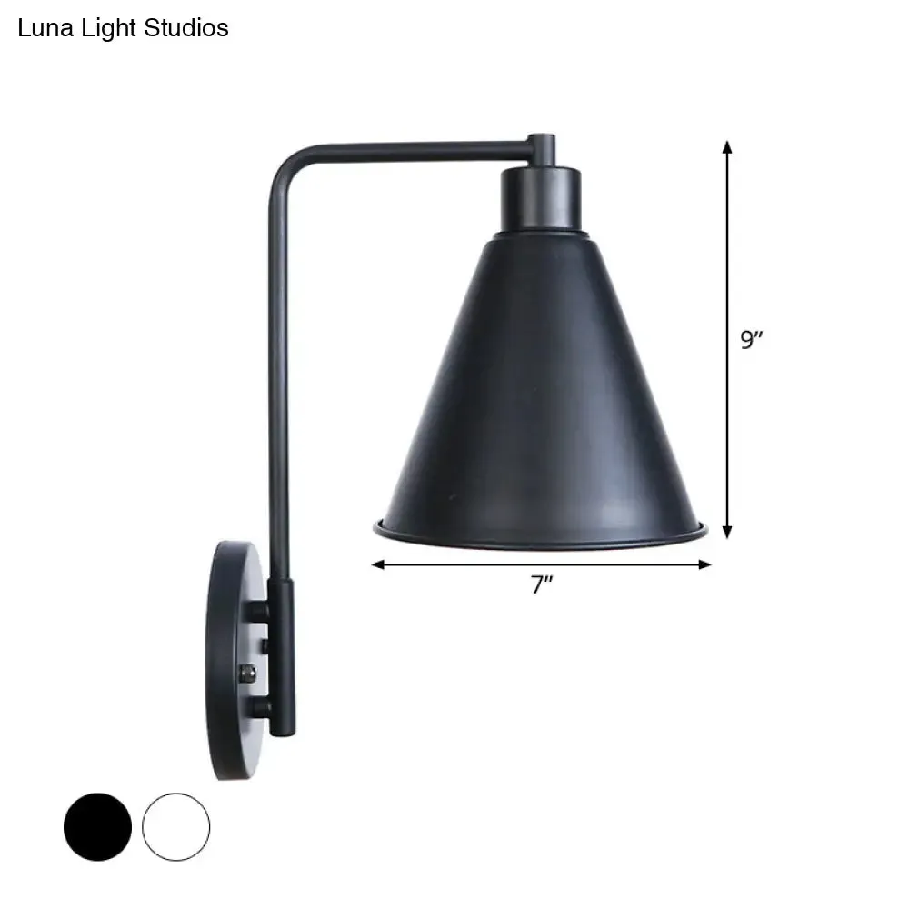 Modern Black/White Square Arm Wall Light with Iron Fixture, Cone/Flared/Scalloped Shade for Bedside