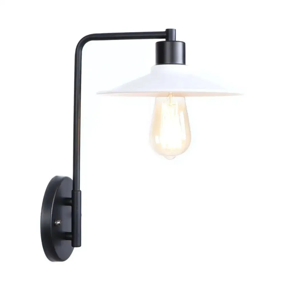 Modern Black/White Square Arm Wall Light with Iron Fixture, Cone/Flared/Scalloped Shade for Bedside